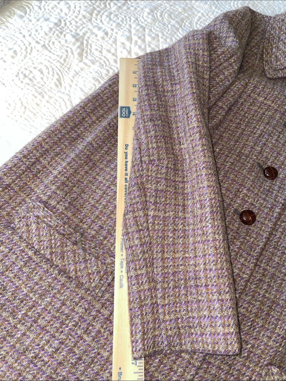Vintage Harris Tweed Handwoven Scottish Wool Long Coat Purple Brown Plaid - Picture 16 of 16